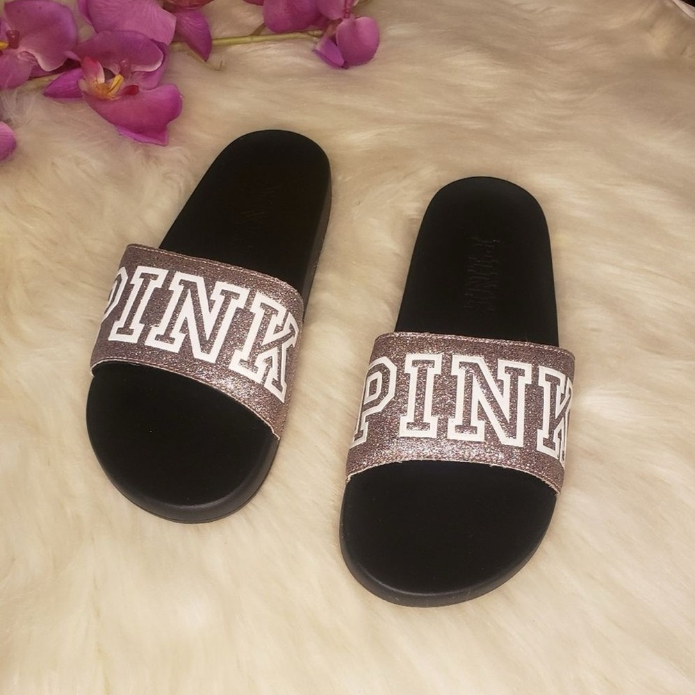 Pink Glitter Slide Sandals